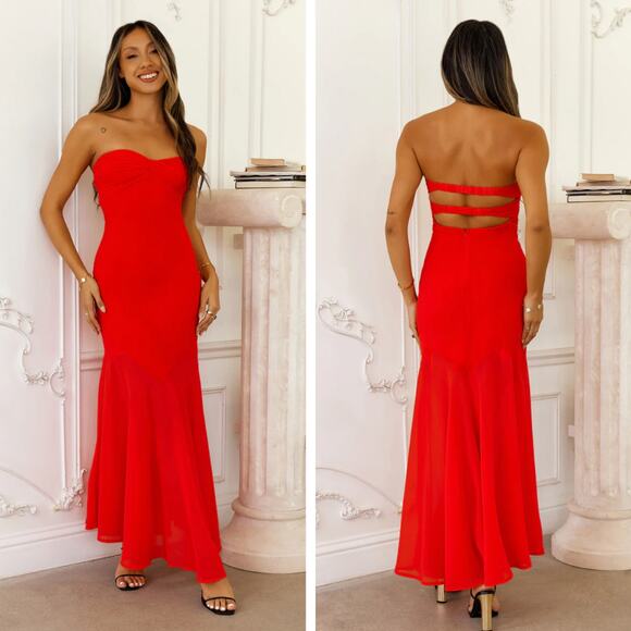 HELLO MOLLY Luxe Leisure Red Strapless Maxi Dress Size 6 NEW - Picture 1 of 8